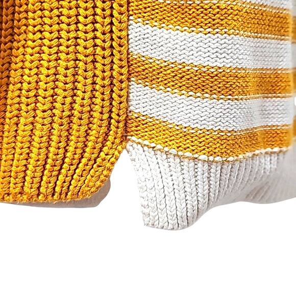 Calvin Klein Womens Mustard Yellow White Striped Boat Neck w/Studs Sweater Sz M - Picture 8 of 11